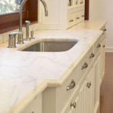 White marble is becoming all the rage for kitchen countertops. Global Granite and Marble is the major Midwest distributor of Vermont Danby white marble. This historical stone offers a density comparable to that of granite making it the only white marble we recommend as kitchen safe.