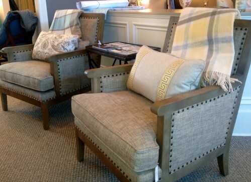 This set of Bernhardt chairs accented with nailhead trim are another major find in Rosalind's showroom.