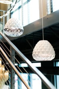 3-D geometric pattern pendant lighting from Ferguson, suite 101 at IDC.