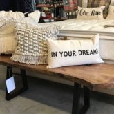 boho pillows rustic bench